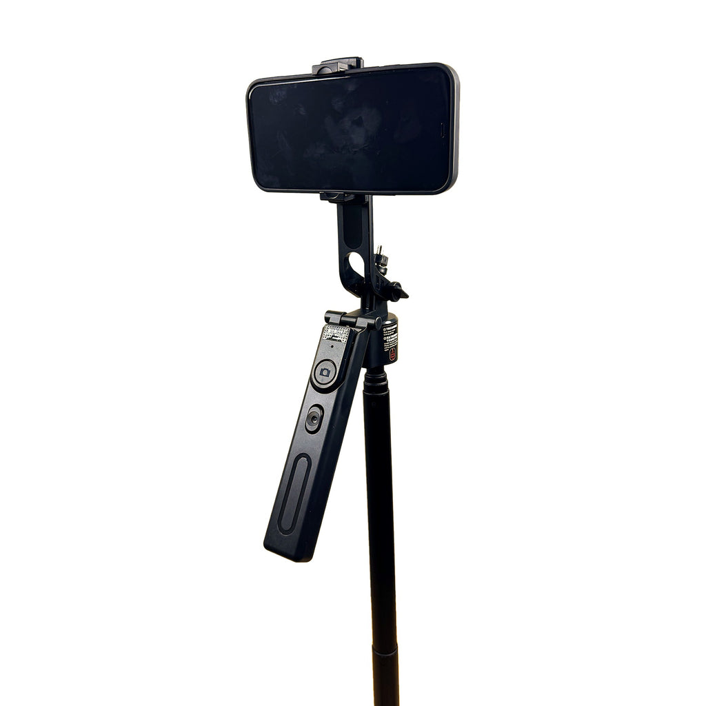 F01 tracking tripod holding a phone in landscape