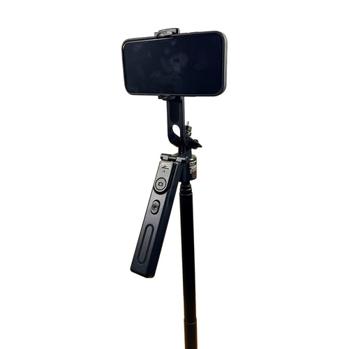 F01 tracking tripod holding a phone in landscape