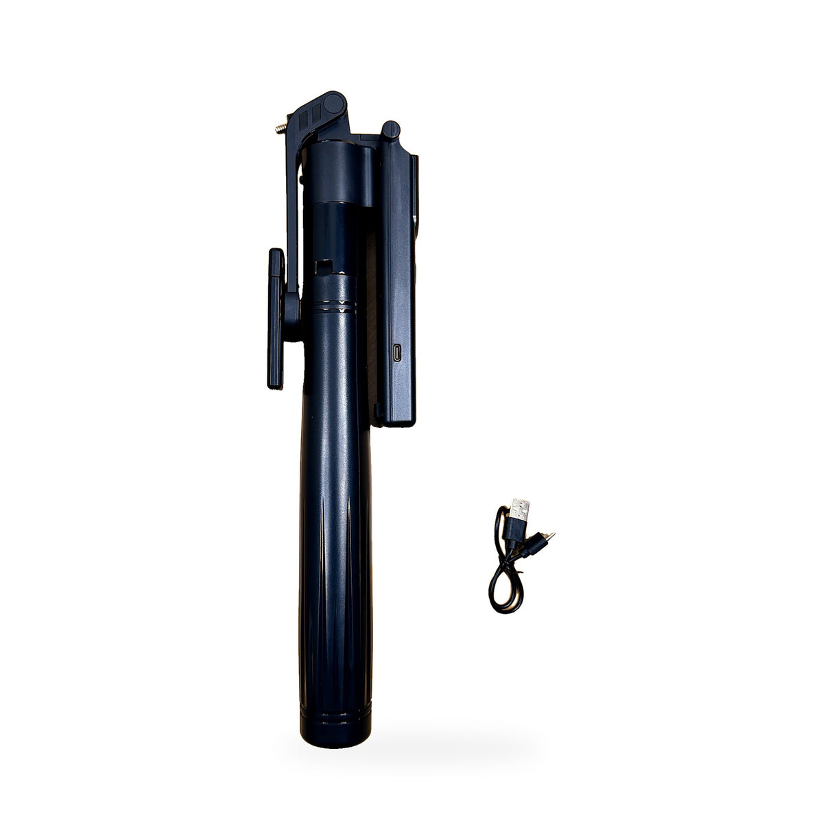 F01 tripod folded with USB-C charging cable