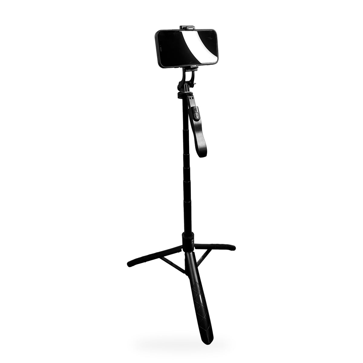 L16 selfie stick tripod holding a phone in landscape