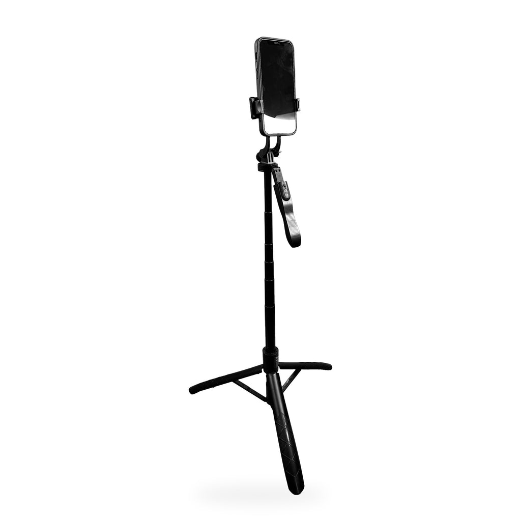 L16 selfie stick tripod holding a phone in portrait