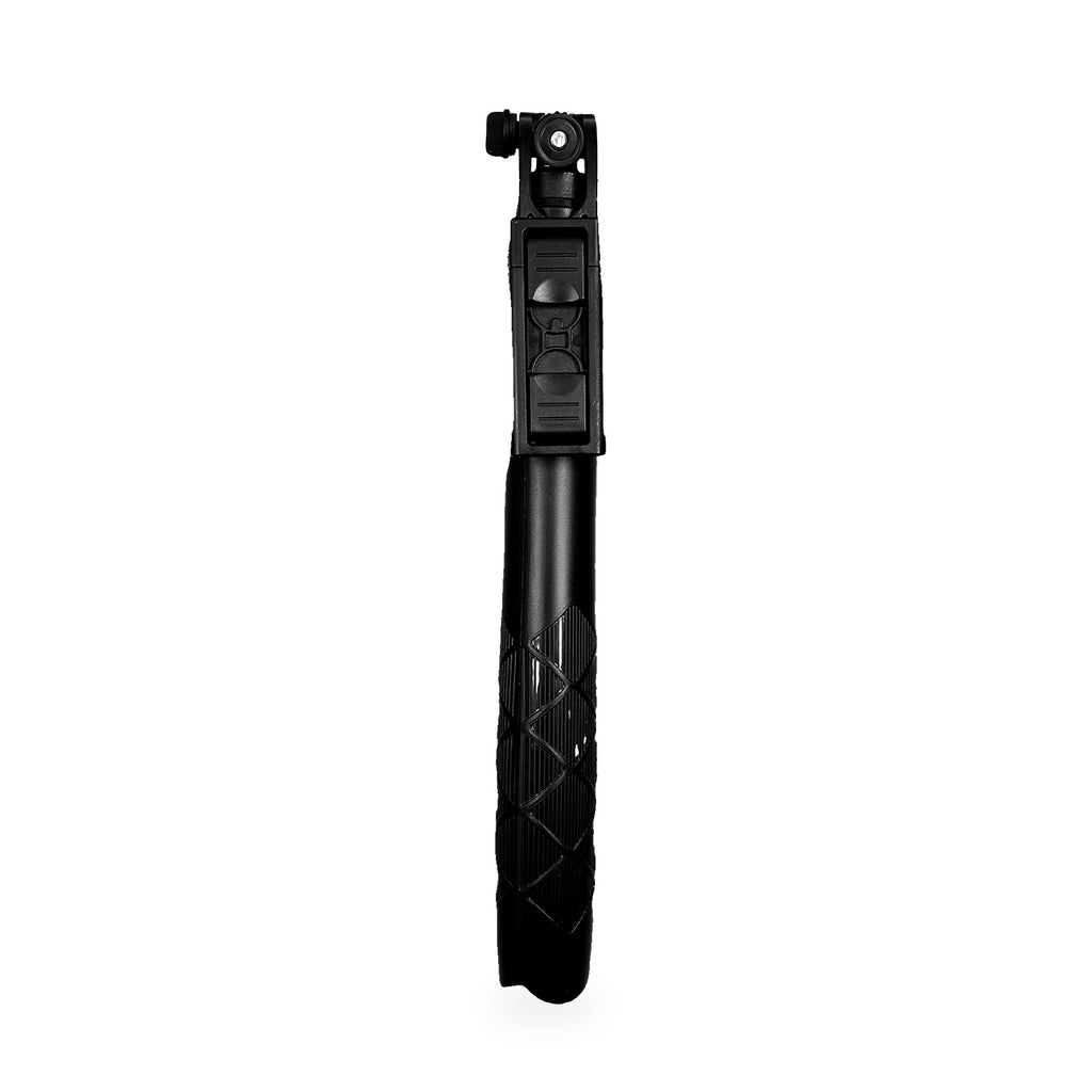 L16 selfie stick folded with phone clamp